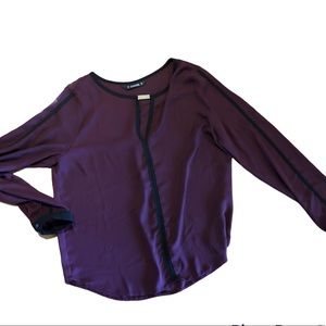 European Burgundy Dressy Fancy Blouse with black accents and silver necklace Med